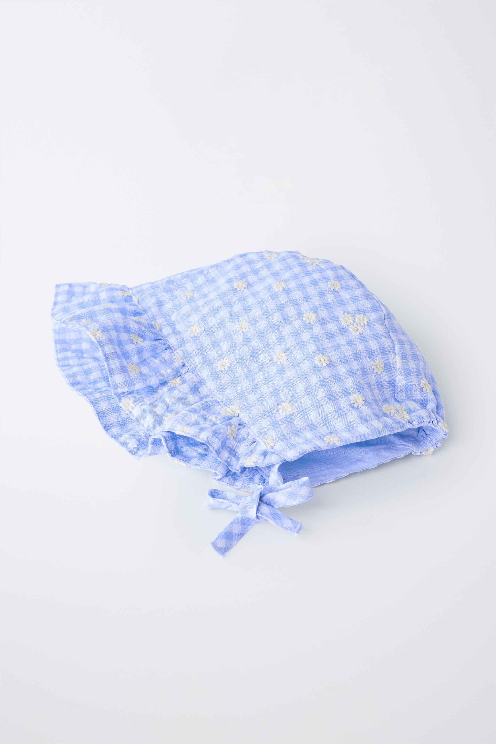 BONNET CARREAUX VICHY MARGUERITES BRODÉES